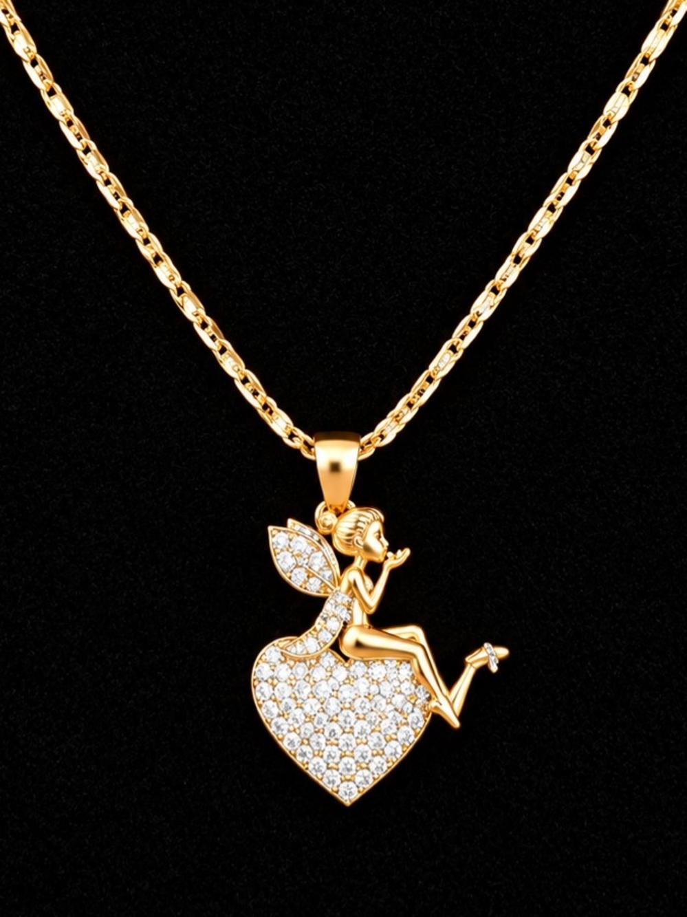 Gold Fairy Heart Pendant Necklace - Elegant Women’s Jewelry